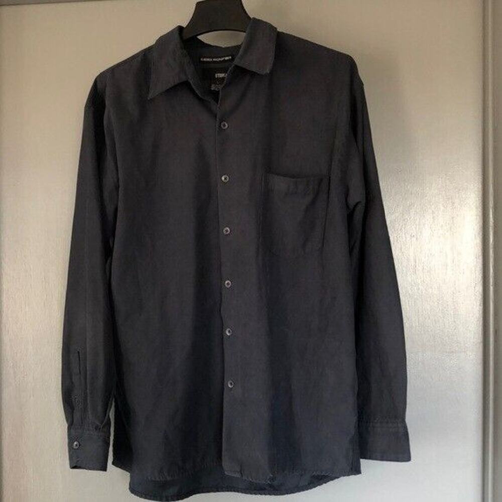 Utopia Sueded Microfiber Shirt Long Sleeve Button Up Blue Large